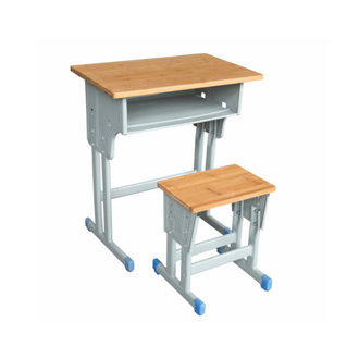 Single-Tier, Double-Occupancy Adjustable Desk and Small Square Stool