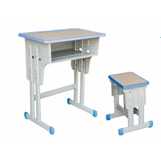 Double-Column Student Desk and Small Square Stool with Injection-Molded Edging