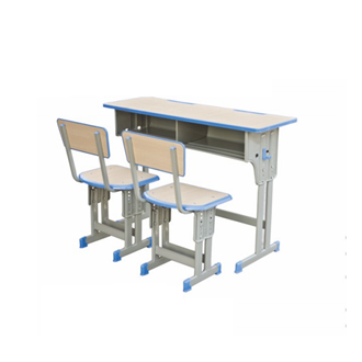 Double-Seater, Double-Column, Single-Tier Student Desk and Chair Set with Injection-Molded Edging