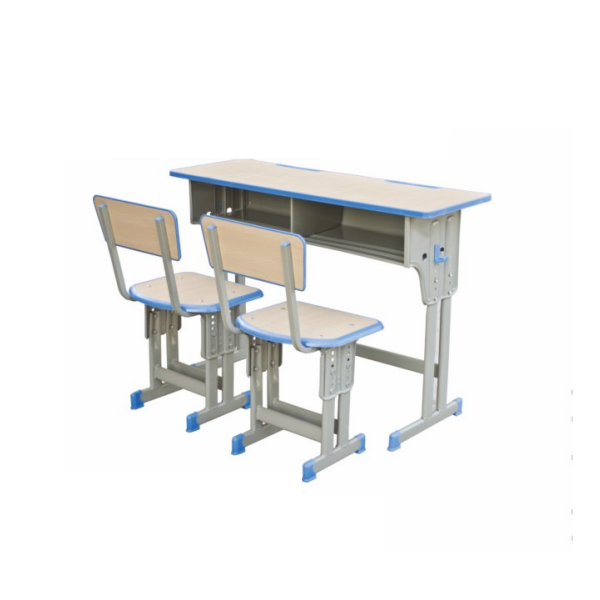 Double-Seater, Double-Column, Single-Tier Student Desk and Chair Set with Injection-Molded Edging