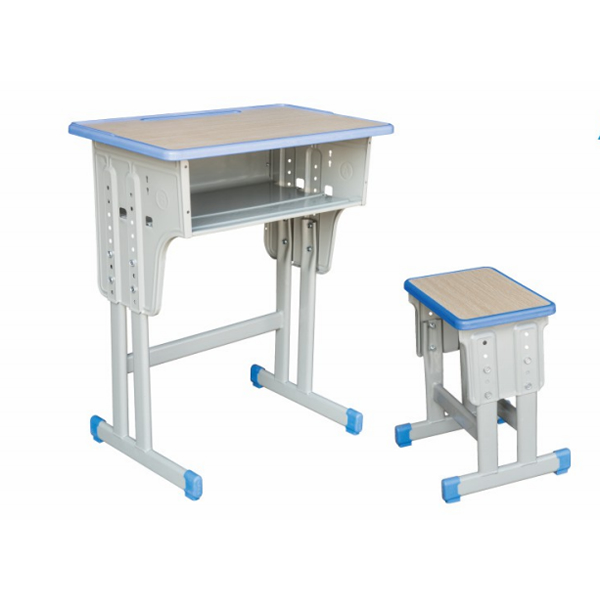 Double-Column Student Desk and Small Square Stool with Injection-Molded Edging