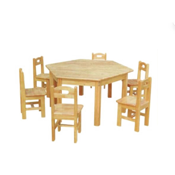 Kindergarten solid wood hexagonal tables and chairs