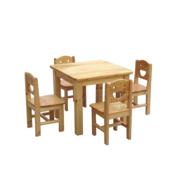 Kindergarten solid wood four-person table and chairs