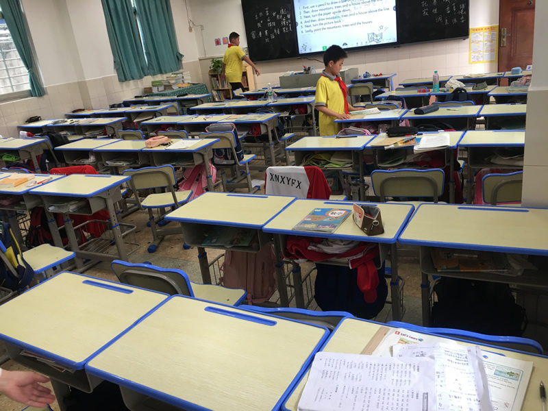 Steel and wood student desks and chairs
