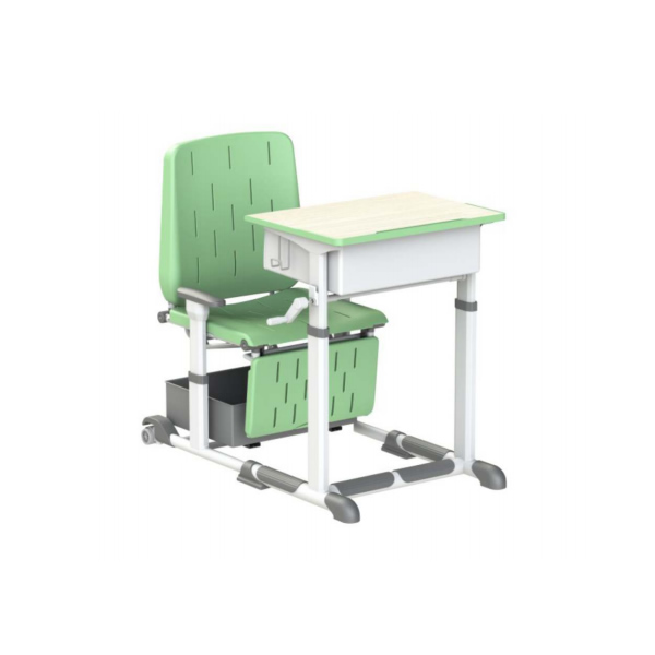 Hand-cranked desks and chairs for lunch break