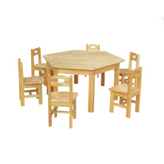 Kindergarten solid wood hexagonal tables and chairs